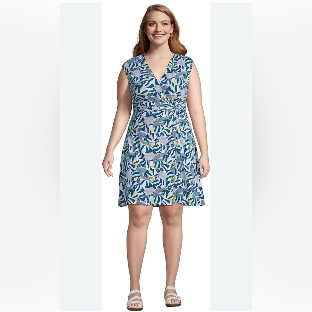 LandsEnd Cotton Modal Jersey Surplice Fit & Flare Dress 💕 - Picture 2 of 7